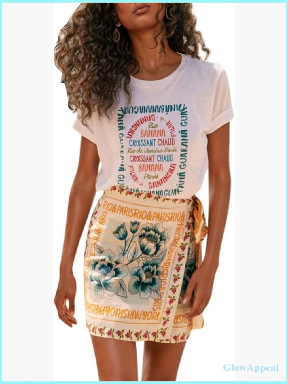 Women's Summer Floral Print Wrap High Waist A Line Mini Skirt Knot Side Beach